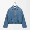 Veste drapée en denim bleu indigo