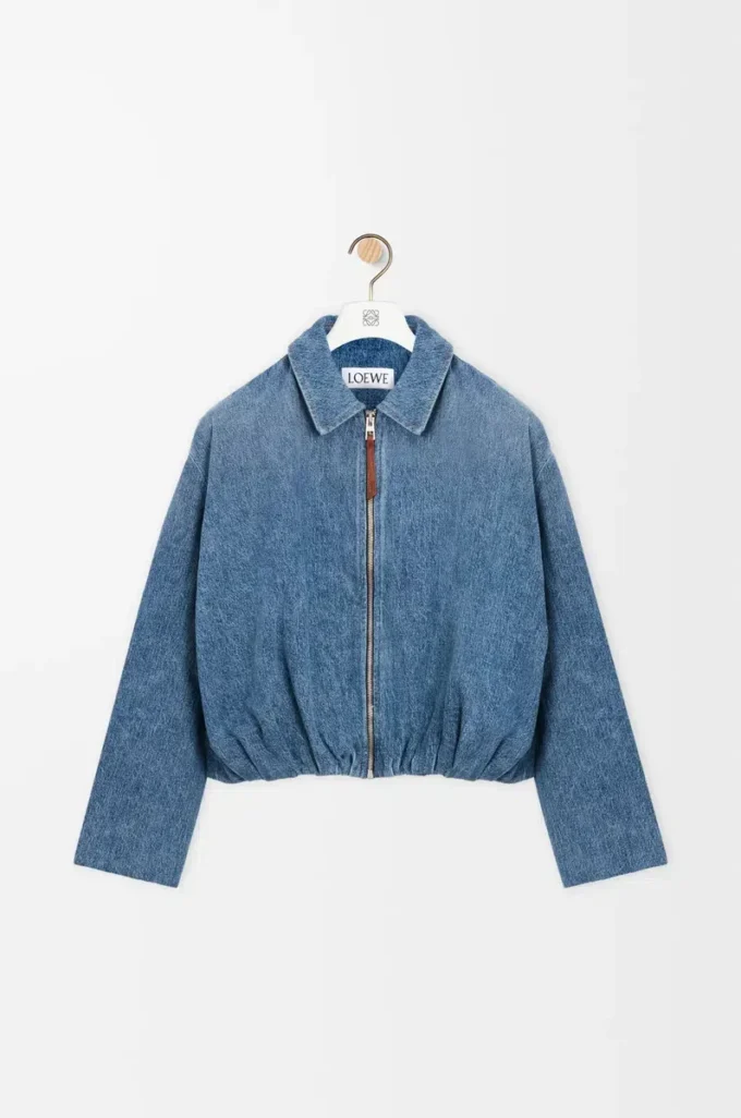 Veste drapée en denim bleu indigo