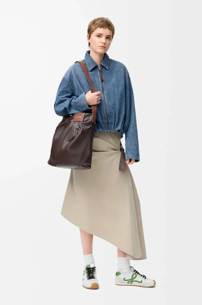 Veste drapée en denim bleu indigo