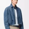Veste drapée en denim bleu indigo