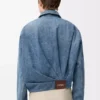 Veste drapée en denim bleu indigo