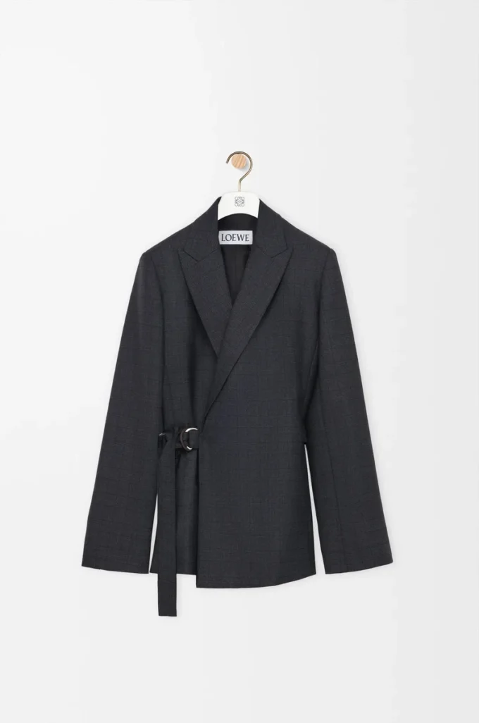 Veste drapée en laine gris foncé