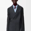 Veste drapée en laine gris foncé