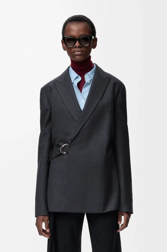 Veste drapée en laine gris foncé