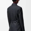 Veste drapée en laine gris foncé