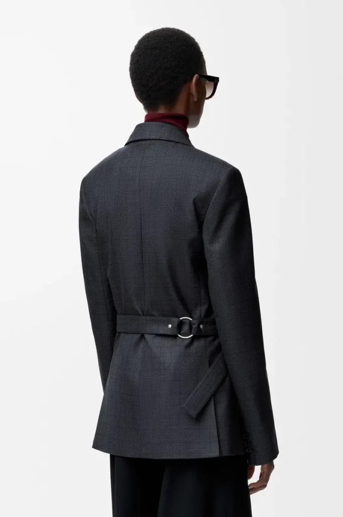 Veste drapée en laine gris foncé