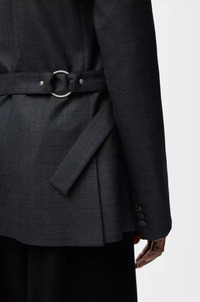 Veste drapée en laine gris foncé