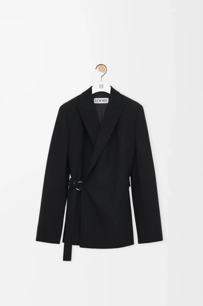 Veste drapée en laine noire