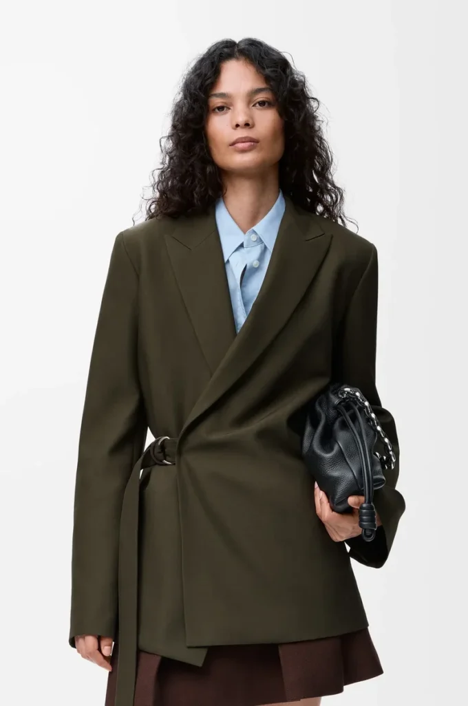 Veste drapée en laine Vert kaki