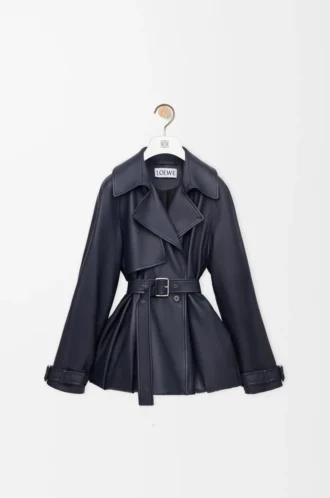 Veste en cuir d&rsquo;agneau nappa bleu marine