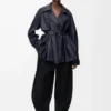 Veste en cuir d&rsquo;agneau nappa bleu marine