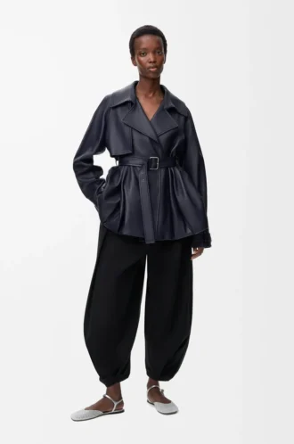 Veste en cuir d&rsquo;agneau nappa bleu marine