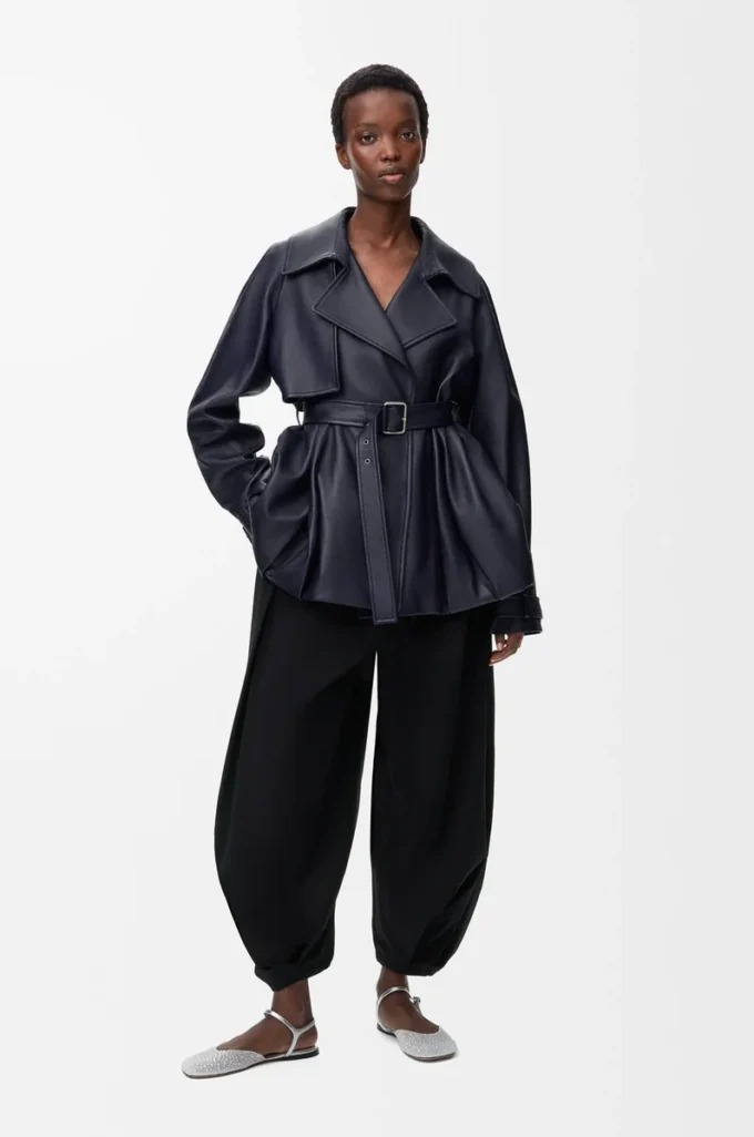 Veste en cuir d&rsquo;agneau nappa bleu marine