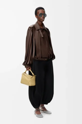 Veste en cuir d&rsquo;agneau nappa marron