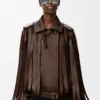 Veste en cuir d&rsquo;agneau nappa marron