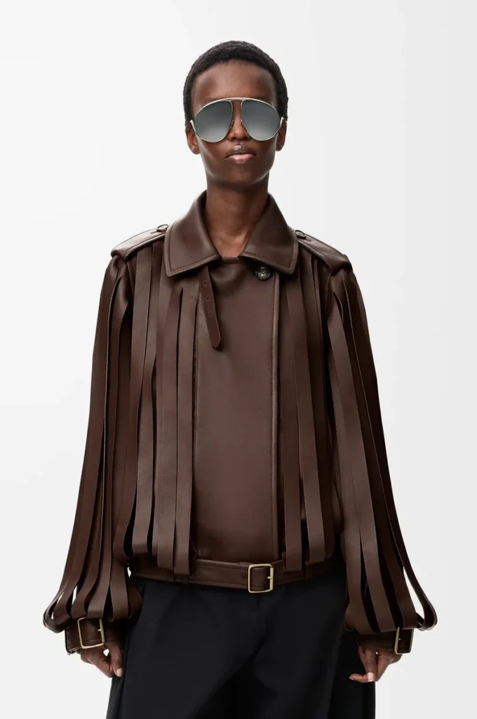 Veste en cuir d&rsquo;agneau nappa marron