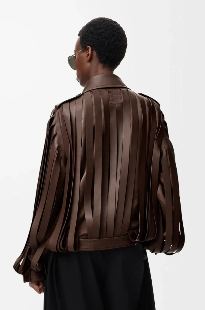 Veste en cuir d&rsquo;agneau nappa marron