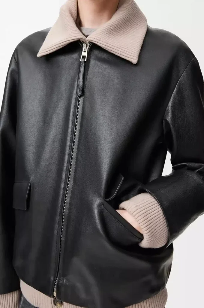 Veste en cuir de buffle nappa Noir Veste en cuir de buffle nappa Noir