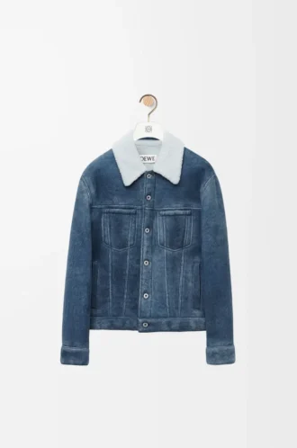 Veste en peau lainée Blanc/Bleu indigo
