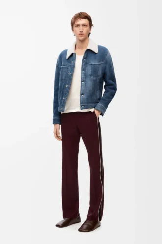 Veste en peau lainée Blanc/Bleu indigo