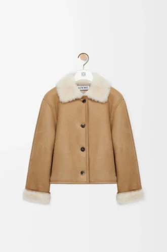 Veste en peau lainée Camel