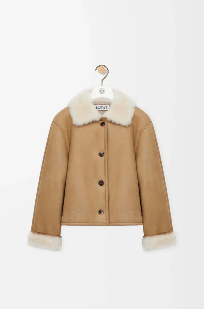 Veste en peau lainée Camel