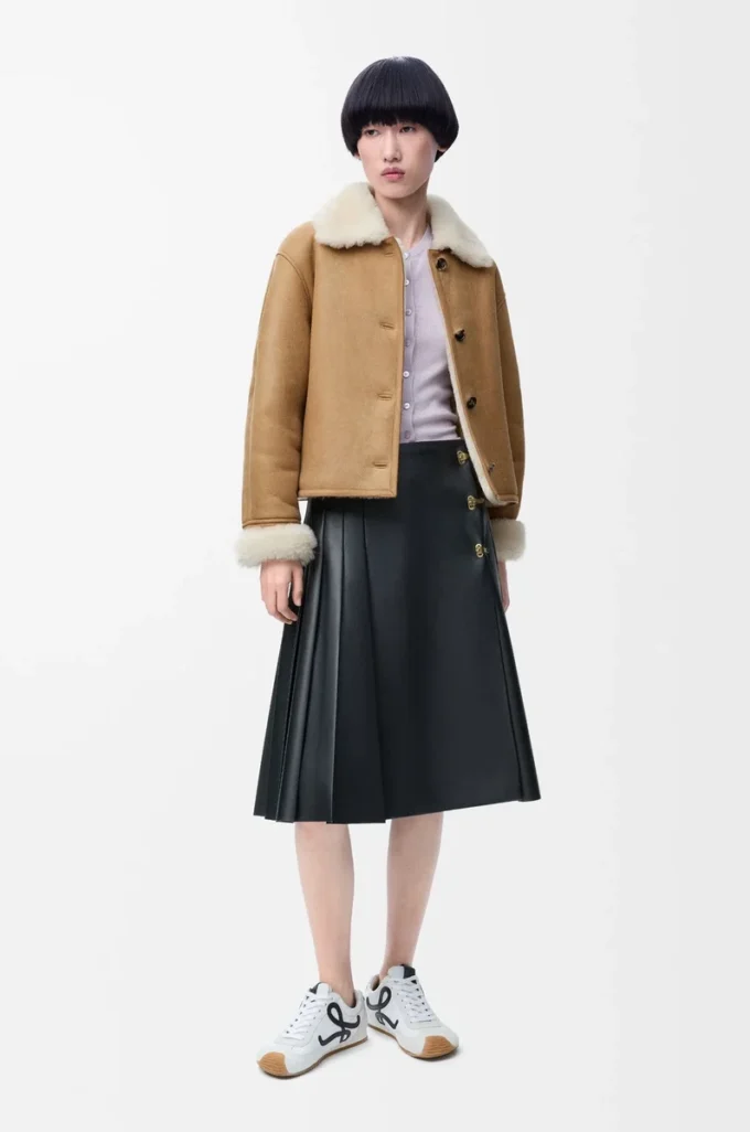 Veste en peau lainée Camel