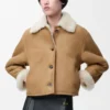 Veste en peau lainée Camel