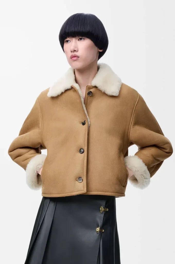Veste en peau lainée Camel