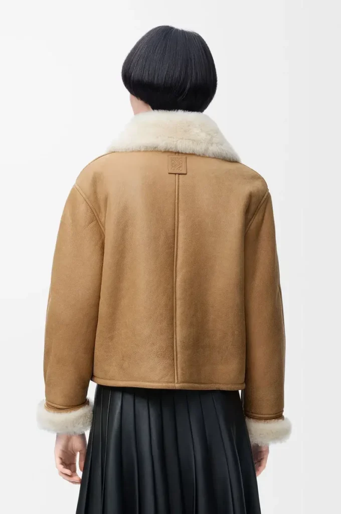 Veste en peau lainée Camel