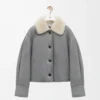 Veste en peau lainée Grise