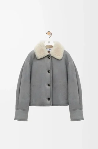 Veste en peau lainée Grise