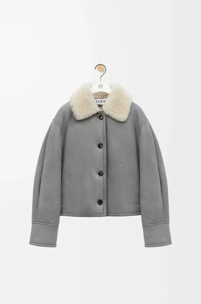 Veste en peau lainée Grise