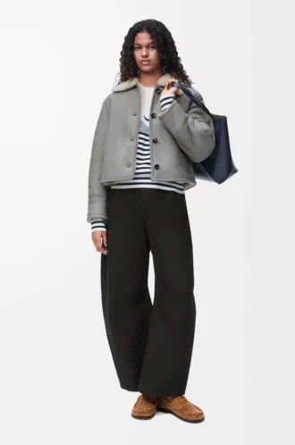 Veste en peau lainée Grise