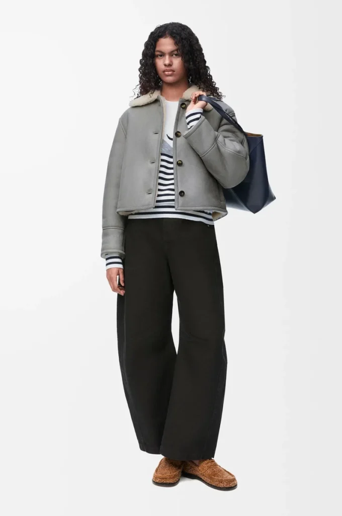 Veste en peau lainée Grise