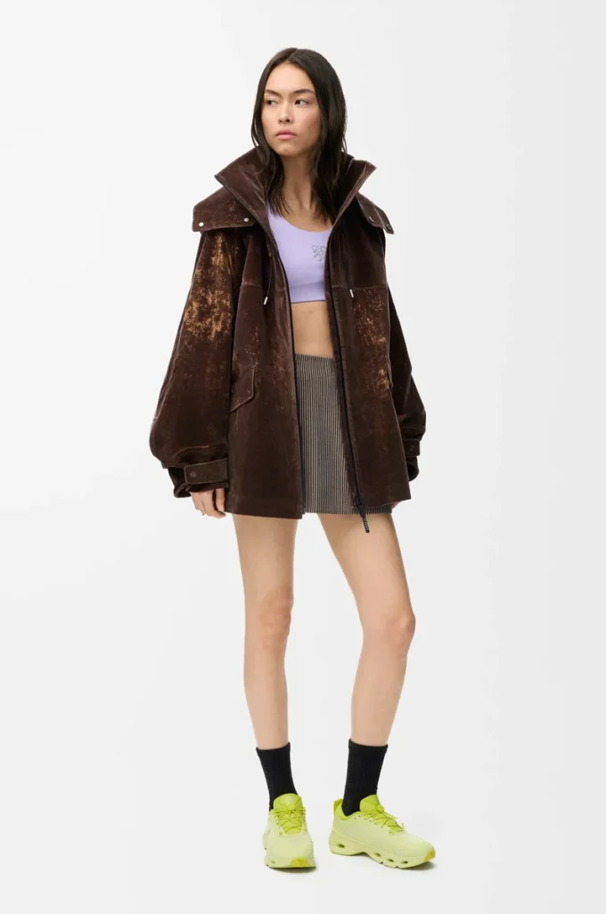 Veste en shell technique floqué Marron chocolat