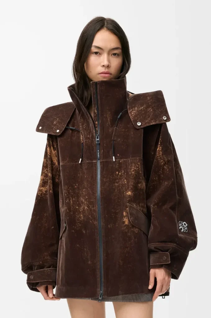 Veste en shell technique floqué Marron chocolat