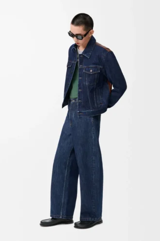 Veste hybride en denim et cuir de veau nappa Denim brut