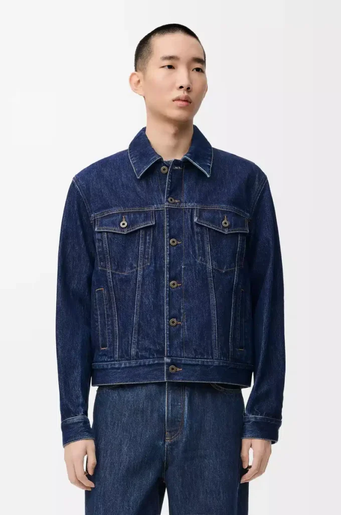 Veste hybride en denim et cuir de veau nappa Denim brut Veste hybride en denim et cuir de veau nappa Denim brut