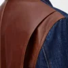 Veste hybride en denim et cuir de veau nappa Denim brut Veste hybride en denim et cuir de veau nappa Denim brut