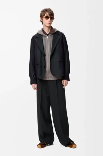 Veste hybride en laine bleu marine/gris