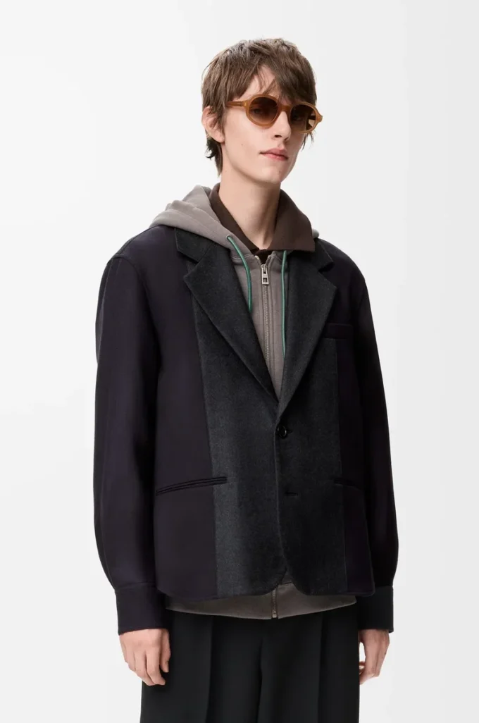 Veste hybride en laine bleu marine/gris Veste hybride en laine bleu marine/gris