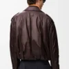 Veste motard ballon en cuir d’agneau nappa Marron foncé Veste motard ballon en cuir d’agneau nappa Marron foncé
