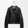 Veste motard en cuir d’agneau nappa Noir Veste motard en cuir d’agneau nappa Noir