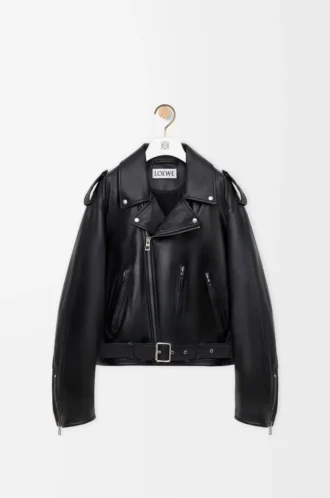 Veste motard en cuir d&rsquo;agneau nappa Noir