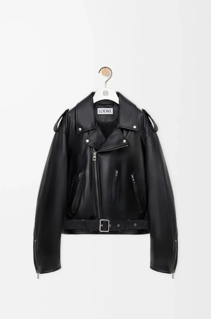 Veste motard en cuir d’agneau nappa Noir Veste motard en cuir d’agneau nappa Noir