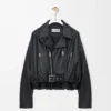 Veste motard en cuir d&rsquo;agneau nappa Noir