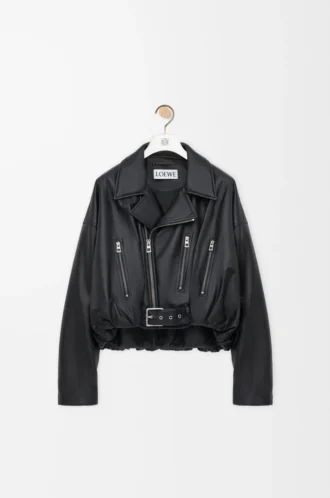 Veste motard en cuir d&rsquo;agneau nappa Noir