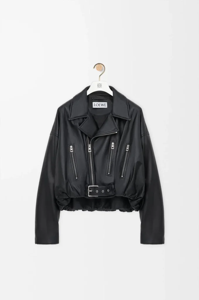 Veste motard en cuir d&rsquo;agneau nappa Noir