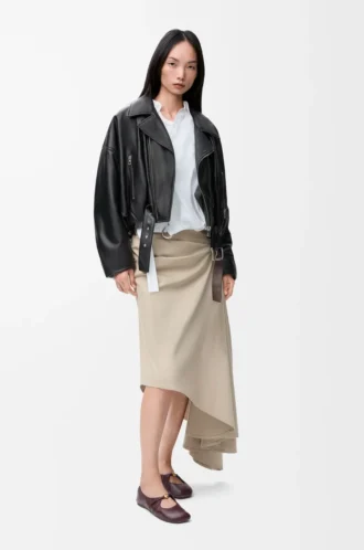 Veste motard en cuir d&rsquo;agneau nappa Noir